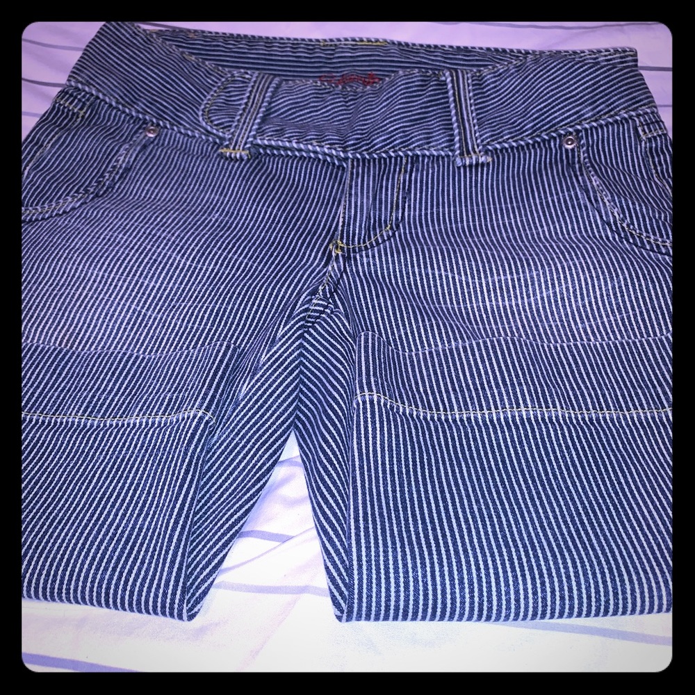 Younique Denim Pinstripe Bermuda Shorts - Picture 1 of 8